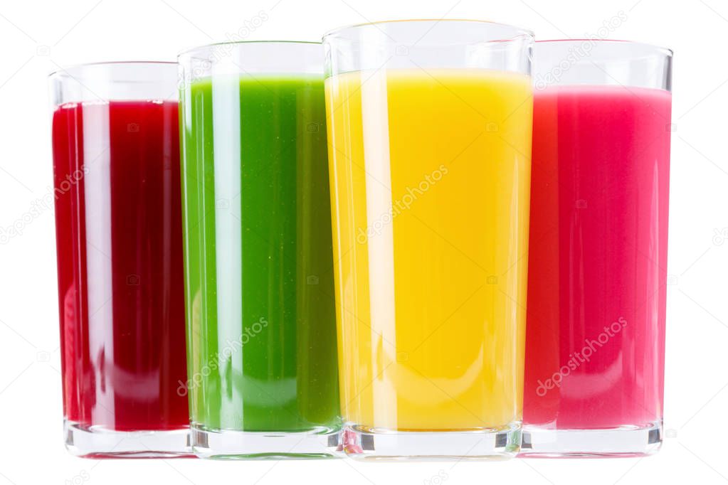 Juice smoothie orange fruit smoothies in glass isolated on white