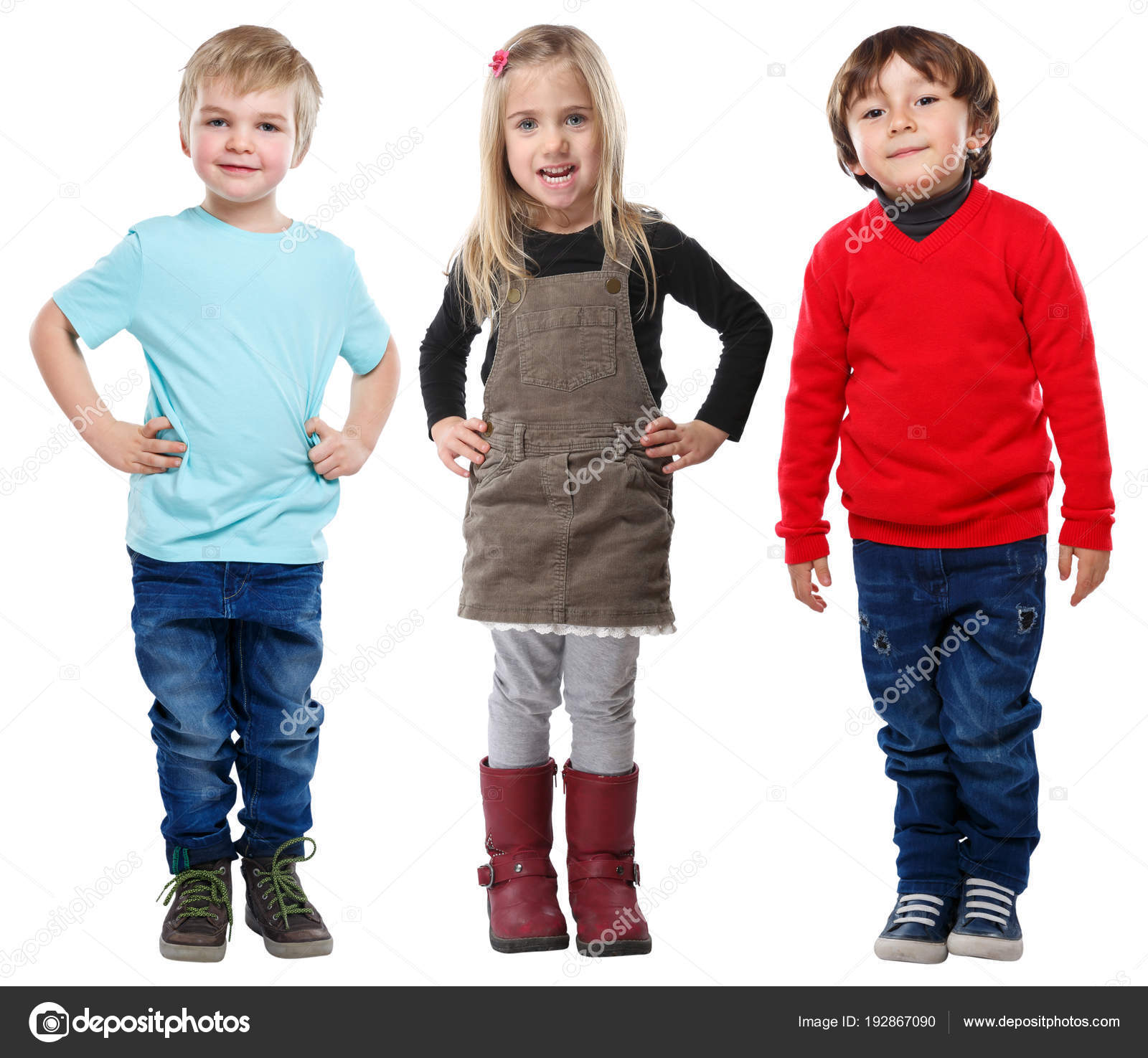 Group Of Kids Children Little Boys Girl Blond Hair Full Body Por