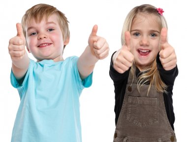 Çocuk çocuklar mutlu gülümseyen başarı başarılı kazanan başparmak yukarıya 