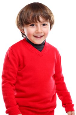 Çocuk çocuk çocuk üst vücut portre üzerinde beyaz izole yüzü gülüyor