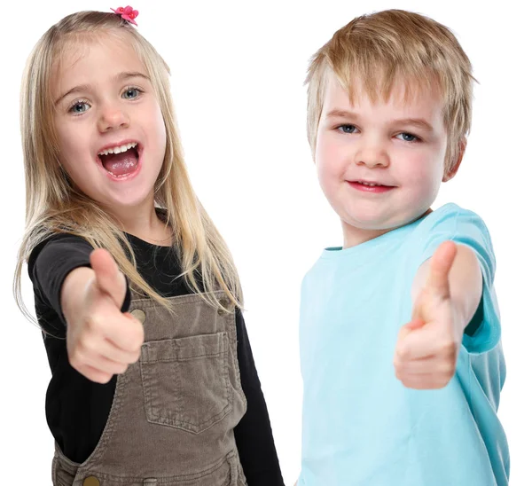 Niños niños sonriendo poco éxito éxito éxito pulgares hacia arriba — Foto de Stock
