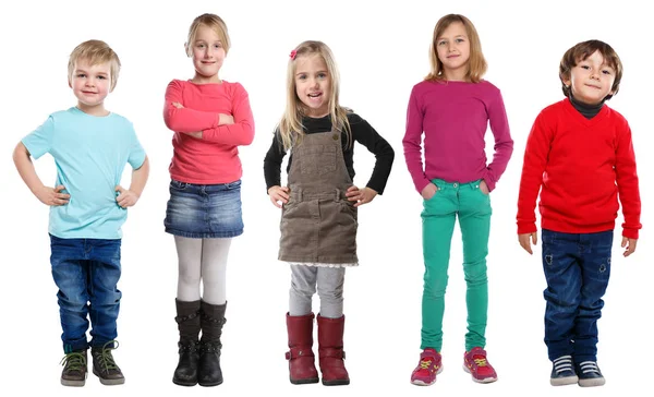 Група дітей маленькі хлопчики дівчатка повне тіло портрет ізольовані — стокове фото