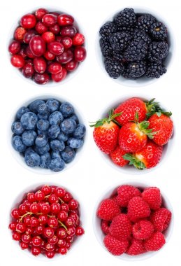 Çilek berry meyve toplama kolaj kase isol yukarıda ayarla