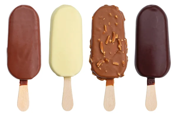 Overdekte chocolade-ijs smaak diverse collectie op een stick — Stockfoto