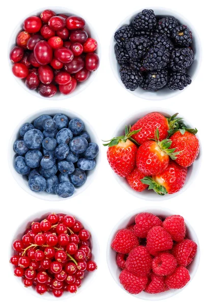 Çilek berry meyve toplama kolaj kase isol yukarıda ayarla — Stok fotoğraf