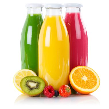 Meyve suyu yüzlü smoothies şişede izole kare meyve
