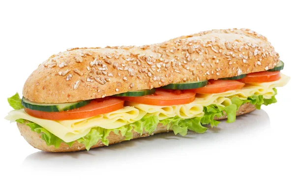 サブ サンドイッチ全粒穀物に分離されたチーズとバゲット — ストック写真