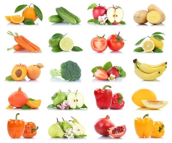 Frutas muchas frutas y verduras colección aislada manzana orang —  Fotos de Stock