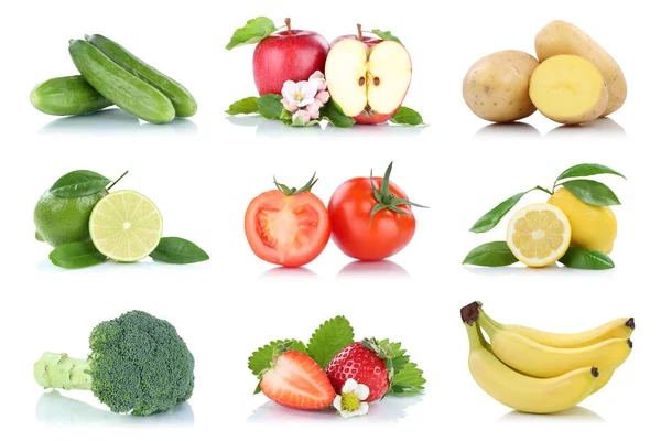 Frukt många frukter och grönsaker samling isolerade apple tomat — Stockfoto