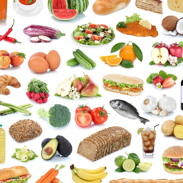 食物收集背景水果和蔬菜水果饮料平方米 — 图库照片