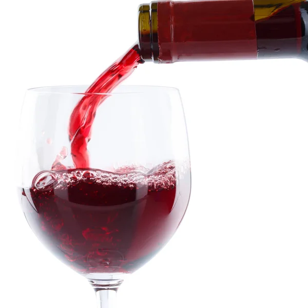 Wine pouring glass bottle red pour square isolated on white — Stock Photo, Image