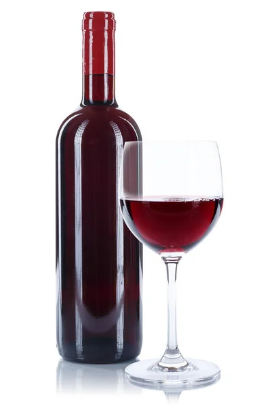 Red wine bottle glass isolated on white — Stock Photo, Image