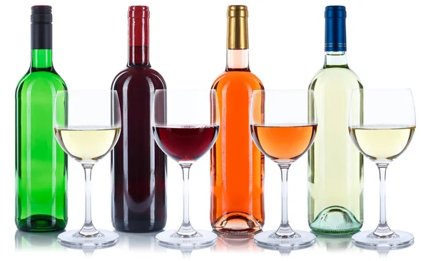 Rose red and white wine bottles isolated — Stock Photo, Image