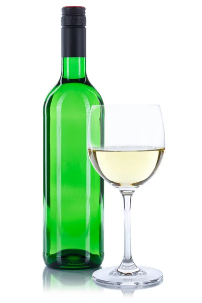 Vino blanco botella verde vidrio aislado en blanco —  Fotos de Stock