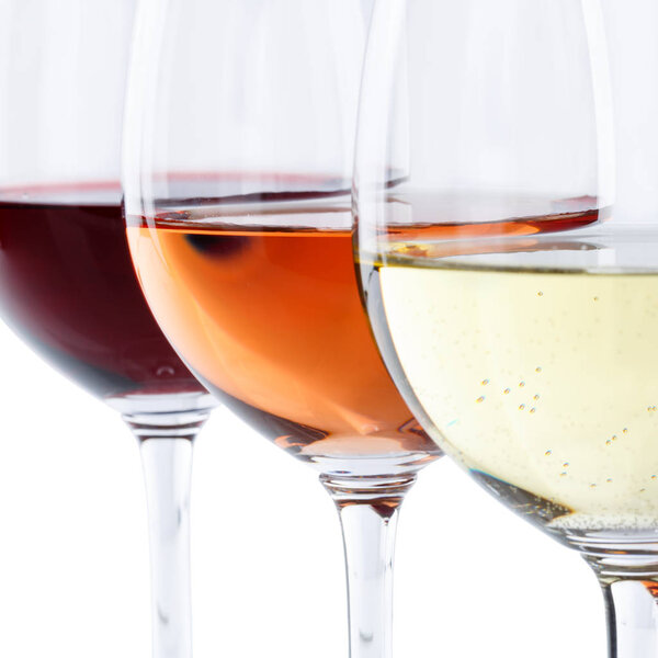 Wine glasses red rose square isolated on white