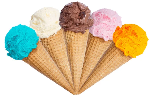 Raccolta di gelato scoop sundae cono gelato isolato su w — Foto Stock