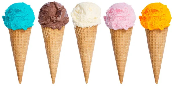 Colección de helado scoop sundae cono en una fila icecream isol —  Fotos de Stock