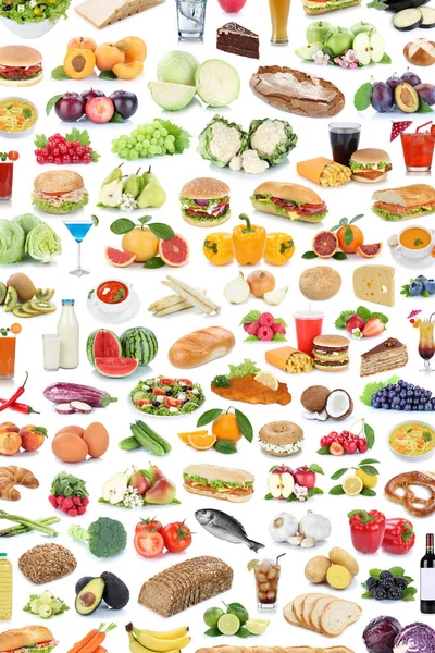 Sbírka potravin a nápojů pozadí koláže zdravé stravování f — Stock fotografie