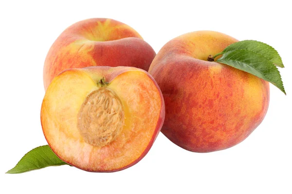 Peach-őszibarack gyümölcs gyümölcs elszigetelt fehér — Stock Fotó