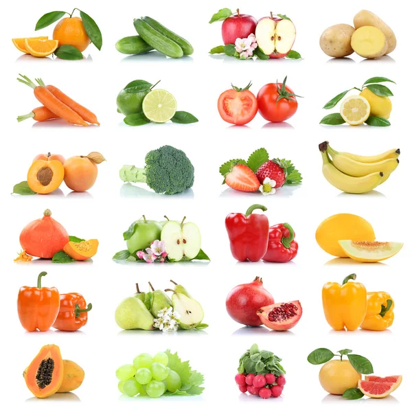 Fruit many fruits and vegetables collection isolated apple orang — Stock Photo, Image