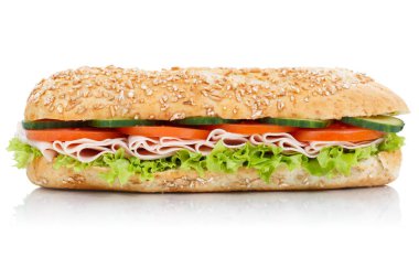 Jambon bütün tahıl tahıl baget lateral isolat ile alt sandviç