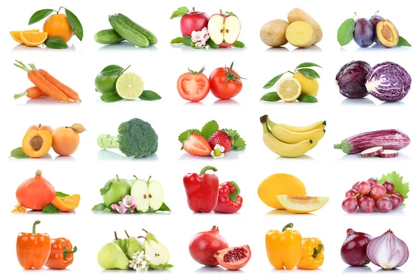 Frutas muchas frutas y verduras colección aislada manzana orang —  Fotos de Stock