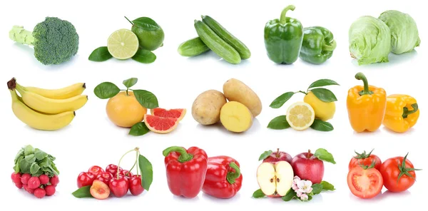 Obst und Gemüse Sammlung isolierte Apfelbananen Kartoffeln — Stockfoto