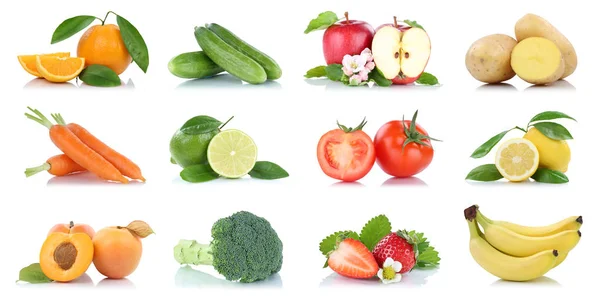 Frukt många frukter och grönsaker samling isolerade apple orang — Stockfoto