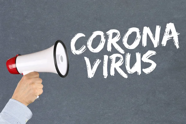 Coronavirus Corona Virus Utbrott Sjukdom Sjukdom Hand Med Megafon — Stockfoto