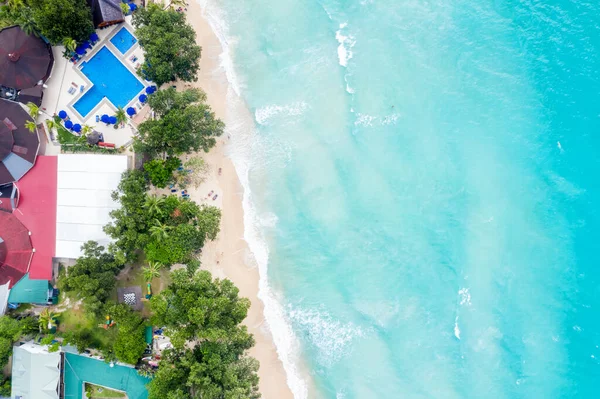 Seychelles Playa Mahe Isla Vacaciones Lujo Mar Océano Drone Vista —  Fotos de Stock