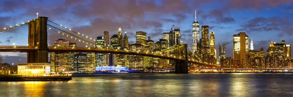 New York City Panorama Noc Manhattan Město Panorama Brooklyn Most — Stock fotografie