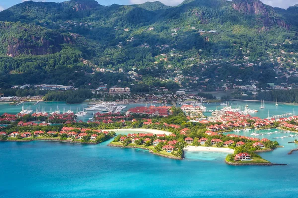 Seychelles Eden Island Playa Mahe Vacaciones Paraíso Océano Vista Aérea —  Fotos de Stock