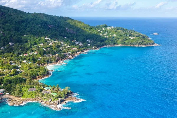 Seychelles Paisaje Villa Lujo Playa Mahe Vacaciones Océano Vista Aérea — Foto de Stock