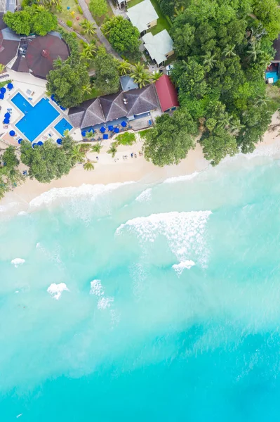 Seychelles Playa Mahe Isla Vacaciones Lujo Mar Océano Drone Vista —  Fotos de Stock
