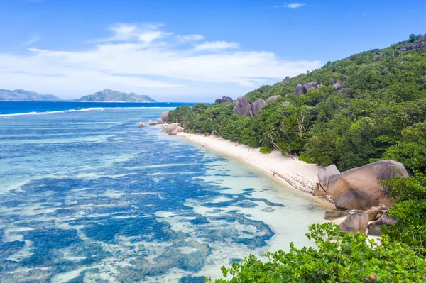 Seychelles Anse Fuente Argent Playa Digue Isla Paisaje Paisaje Naturaleza Imagen de archivo