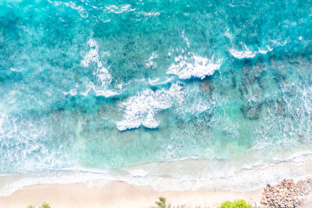 Seychelles beach sea water Mahe island copyspace vacation drone view aerial photo landscape