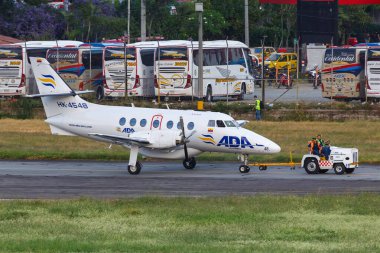 Medellin, Kolombiya 25 Ocak 2019 ADA Aerolinea De Antioquia British Aerospace Jetstream 32 uçağı Medellin Enrique Olaya Herrera Havalimanı 'nda (EOH).