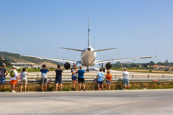 Skiathos Griekenland Augustus 2019 Finnair Airbus A319 Vliegtuig Skiathos Airport — Stockfoto