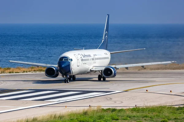Skiathos Greece August 2019 Blue Panorama Boeing 737 400 Airplane — Stock Photo, Image