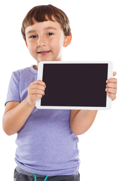 Fiatal Fiú Gyermek Gazdaság Tabletta Számítógépes Információ Marketing Hirdetés Hirdetés — Stock Fotó