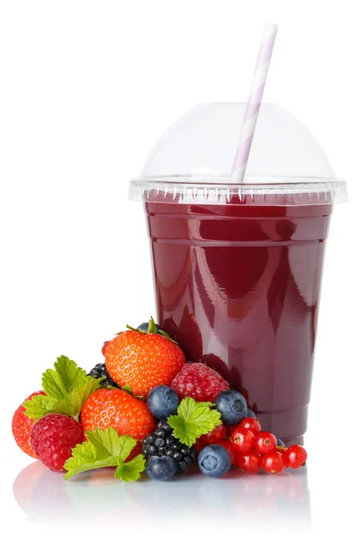 Berry Smoothie Fruchtsaft Trinken Waldbeeren Einer Tasse Isoliert Auf Weißem — Stockfoto