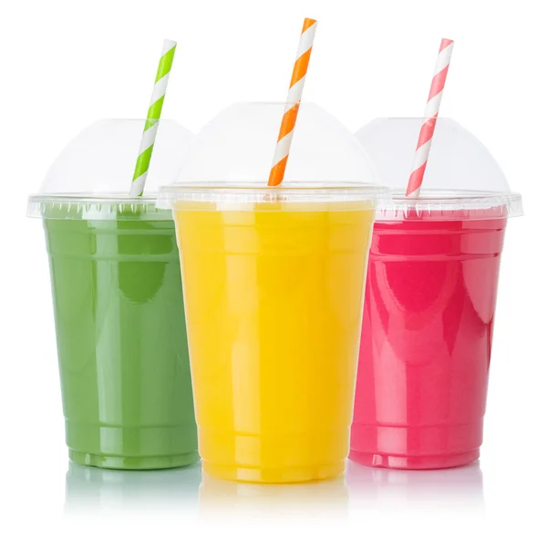 Collection Smoothies Aux Fruits Jus Orange Jus Paille Boisson Dans — Photo