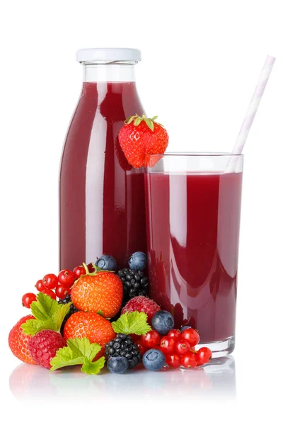 Beeren Smoothie Fruchtsaft Trinken Waldbeeren Glas Und Flasche Isoliert Auf — Stockfoto