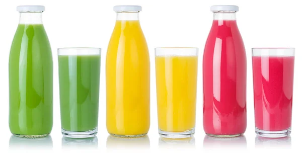 Vruchtensappen Sinaasappeldrank Glas Fles Geïsoleerd Een Witte Achtergrond — Stockfoto