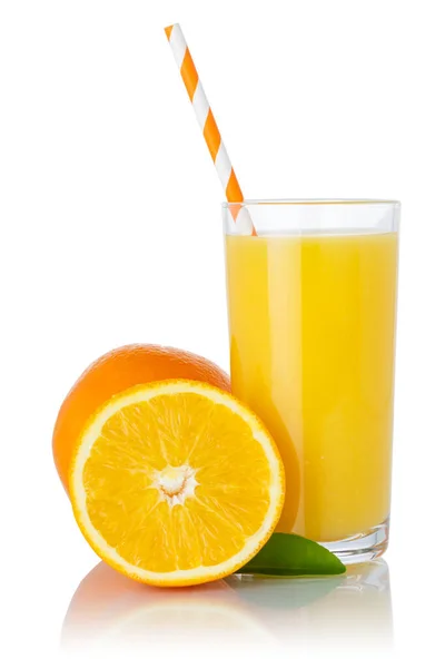 Orange Juice Smoothie Fruit Drink Straw Oranges Glass Isolated White — Stock Photo, Image