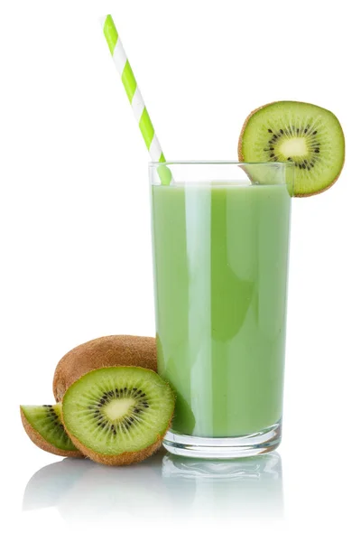 Kiwi Suco Frutas Smoothie Verde Beber Kiwis Palha Copo Isolado — Fotografia de Stock