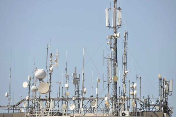 Lots Digital Antennas Rooftop Italy — Zdjęcie stockowe