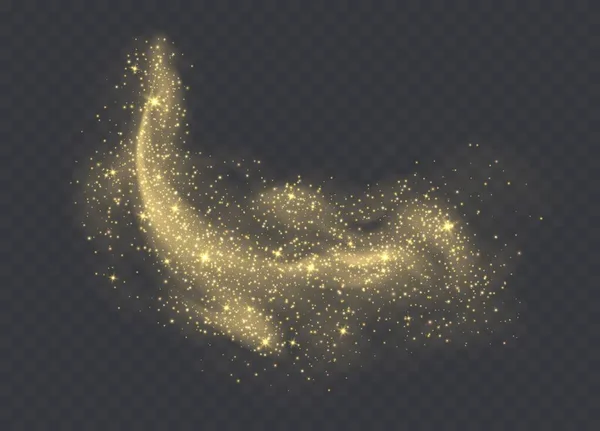 Şeffaf arka planda izole edilmiş ışıltılı altın toz bulutu. Stardust parlak arkaplan.