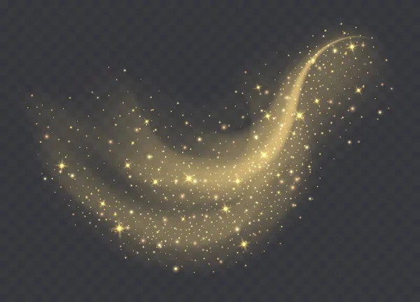 Şeffaf arka planda izole edilmiş ışıltılı altın toz bulutu. Stardust parlak arkaplan.