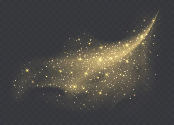 Şeffaf arka planda izole edilmiş ışıltılı altın toz bulutu. Stardust parlak arkaplan.